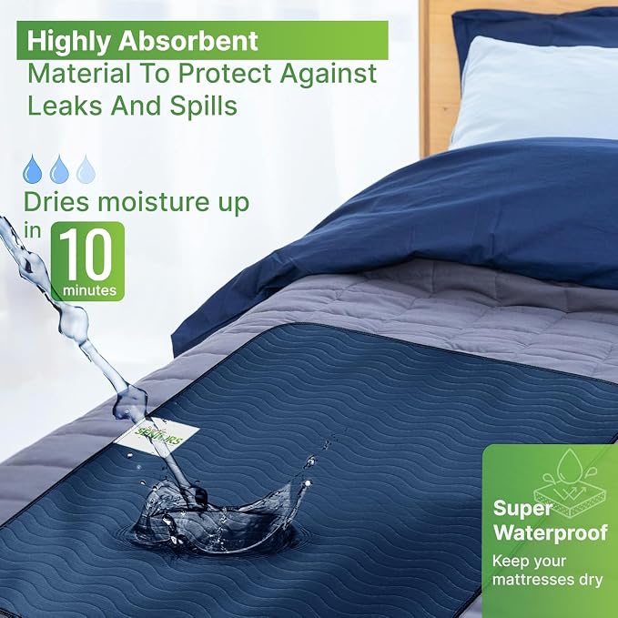 Bed Pads Washable Waterproof 34"x36"- Pack of 4 Navy Incontinence Bed Pads | Washable Pee Pads for Adults - Dementia Products for Elderly & Elderly Assistance Products - Reusable Pee Pads Dogs & Kids