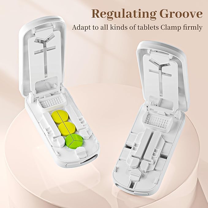 Pill Cutter for Small Pills, Pill Splitter for Tiny Pills - Precisely Cuts into 1/2, 1/3, 1/4 | Portable & Easy-Grip Design