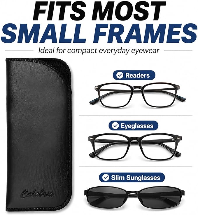 Calabria Half Slip-in Soft Eyeglass Case PU Leather Felt Black Men Women Vertical Flat Eye Glasses Pouch Sunglasses Holder - 50PACK