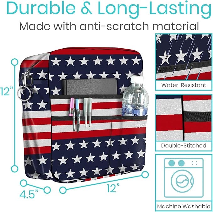 Vive Wheelchair Bag - Machine Washable, Double-Stitched, Water-Resistant Accessory Backpack for Rollators, Wheel Chairs, Walkers - Pouch with XL Pockets & Straps for Quick Installation