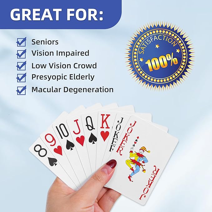 Fanwer Playing Cards Large Print 12 Pack, Jumbo Poker Playing Cards for Seniors, Vision Impaired, Low Vision Crowd, Deck of Cards for Blackjack, Euchre, Canasta Cards Game