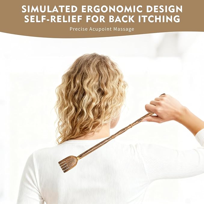 Wood Back Scratcher with Massage Hammer: 100% Natural Wood Traditional Finger-Like Back Scratchers for Adults Men Women,19Inch Thicken Extended with Body Massager,Strong & Sturdy Gifts