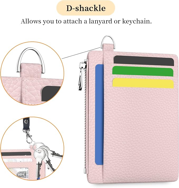Hancynir Minimalist Slim Wallet Women Credit Card Holder, RFID Small Cute | Zipper Pocket Wallet, Thin Travel Coin Purse, Ladies Women Gifts, Key Chain Card Case, 6 Card Slots, ID Window, PU Leather