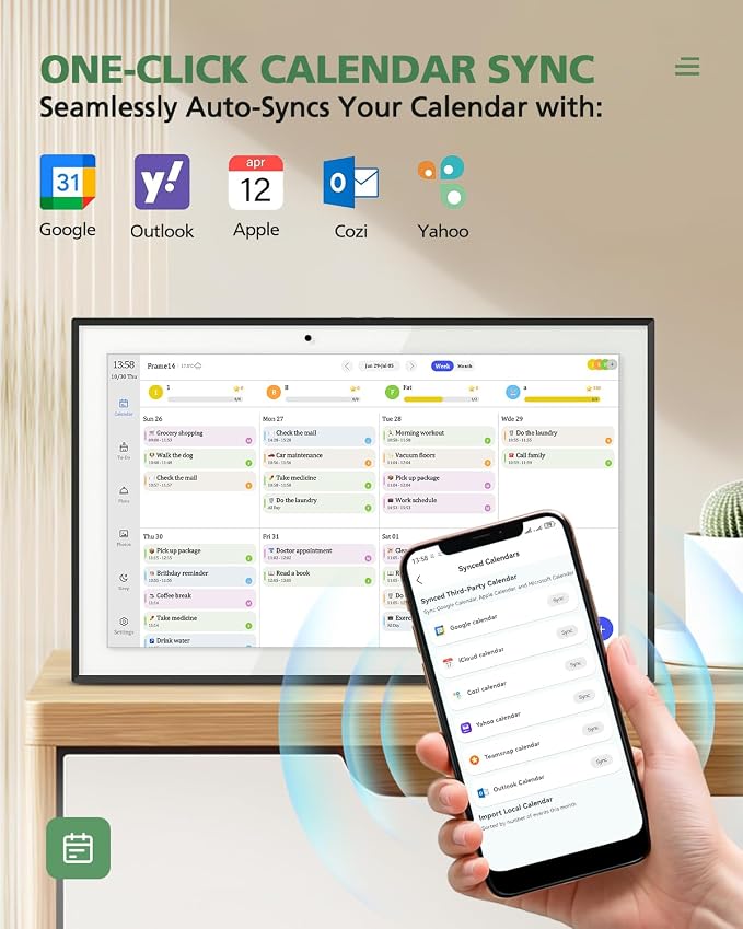 15.6 Inch Digital Calendar Chore Chart, Smart Digital Calendar Wall Planner Picture Frame with HD Touch Screen, Desk & Wall Mount Planner for Family Schedules(White)