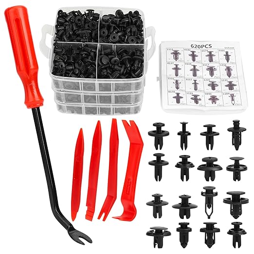 620pcs Push-Type Retainer Clips, Bumper Fender Nylon Rivets of 16 Most Popular Sizes and 5 Fastener Removers for Most Models