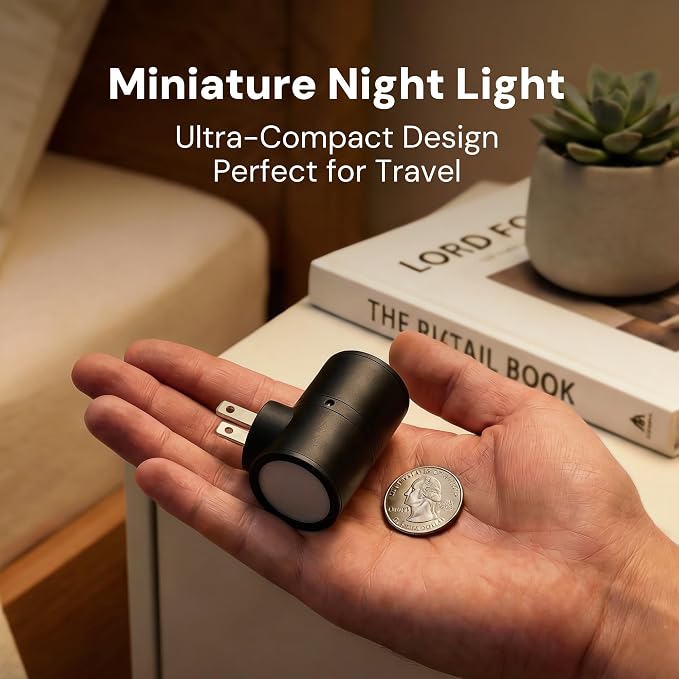 L LOHAS LED Bright Night Lights Plug into Wall,Daylight White,Rotating,Mini | Dimmable Nightlight Plug in, Light Sensor Night Light, LED Nightlights, Hallway Bedroom Bathroom Kitchen,[Black Shade,4 Pack]