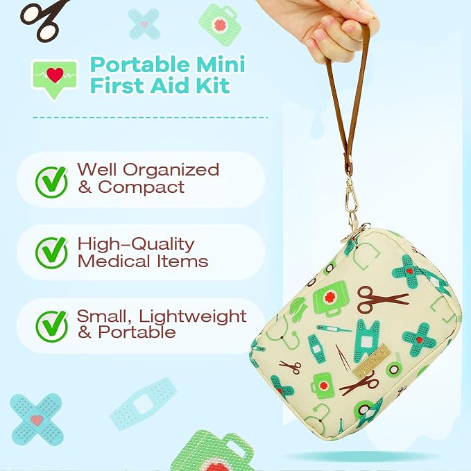 Portable Travel First Aid Kit for Kids and Adults, 143 Pieces All-Purpose Emergency First Aid Kit for Home, Car, Diaper Bag, Survival, Camping, Hiking, and More (Off-White)