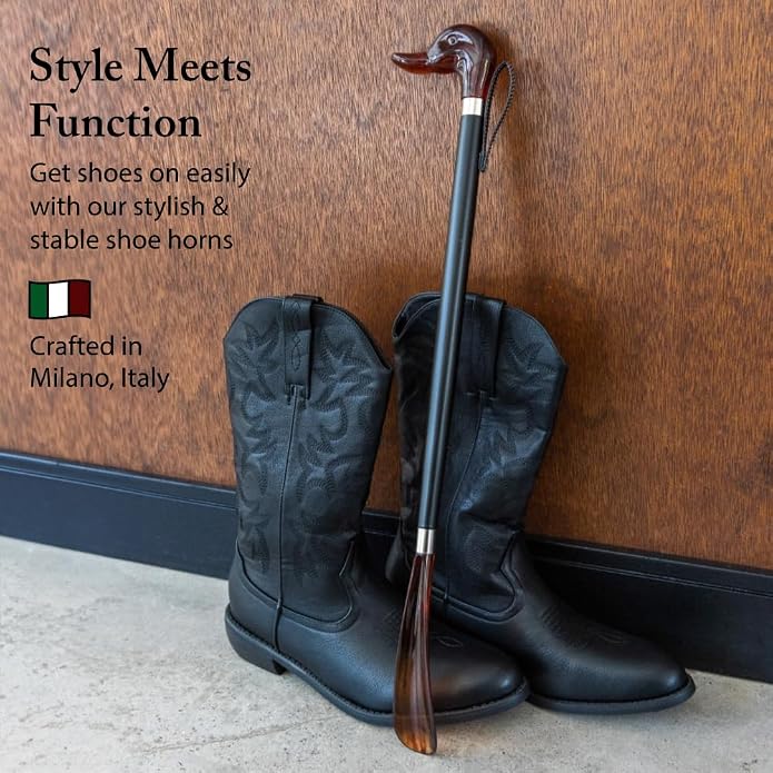 FootFitter 23” Shoe Horn, Premium Long Length Shoe Aid (Made in Italy) | Elegant Tall Build & Premium Crafted Shoehorn to Ease Heel Entry & Protect Shoe Structure, Daily Comfort & Quick On‑Off Use
