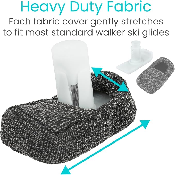 Vive Walker Ski Glide Covers 4 PCS - Accessories for Folding Walkers | Heavy Duty Removable Padded Replacement Caps for Seniors - Precut Padding, Rollator Tennis Ball, Feet Sliders for Indoor