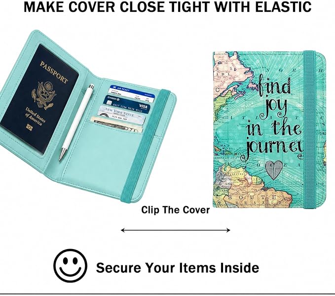 RFID Blocking Passport Holder for Travel – PU Leather Waterproof Lightweight Passport Cover Wallet for Women Men, Travel Organizer with Card Slots for Airline Tickets & Passport Book, Map