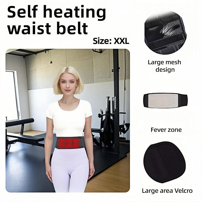 Self heating lumbar support strap suitable for both men and women - adjustable back support with thermal therapy, used to relieve lumbar discomfort, posture support (XXL)