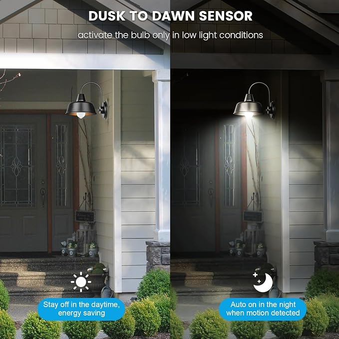 Motion Sensor Light Bulbs, Dusk to Dawn, 13W 100W Equivalent, Movement Activated Security LED Bulb, 5000K Cool White, for Outdoor Indoor, Porch Garage Basement Hallway Closet, 4 Pack