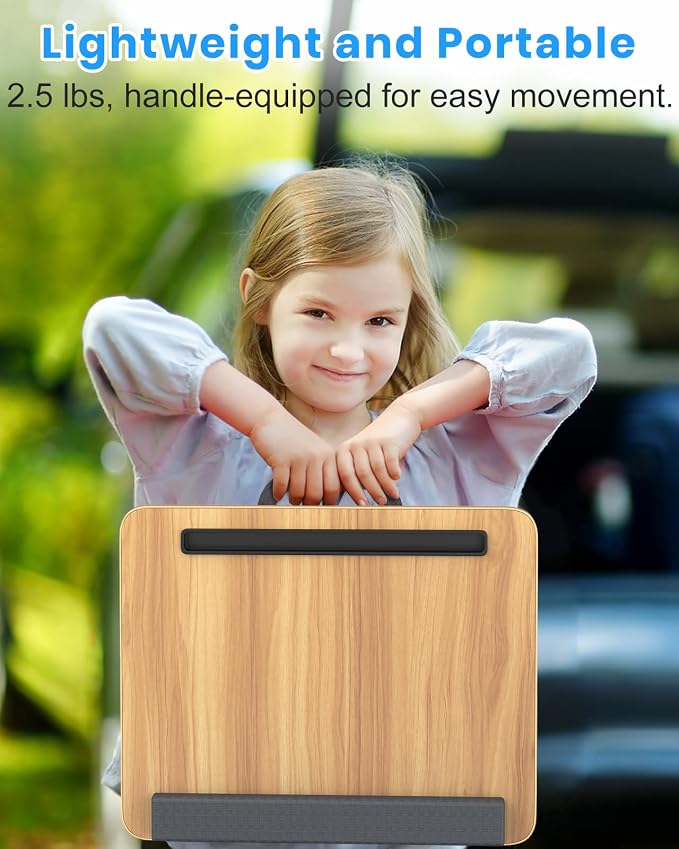 HETTHI Portable Lap Desk, Laptop Stand for Bed with Soft Wrist Rest, Tablet/Phone Slot, Fabric Handle, Laptop Bed Desk with Cushion (Light Brown)