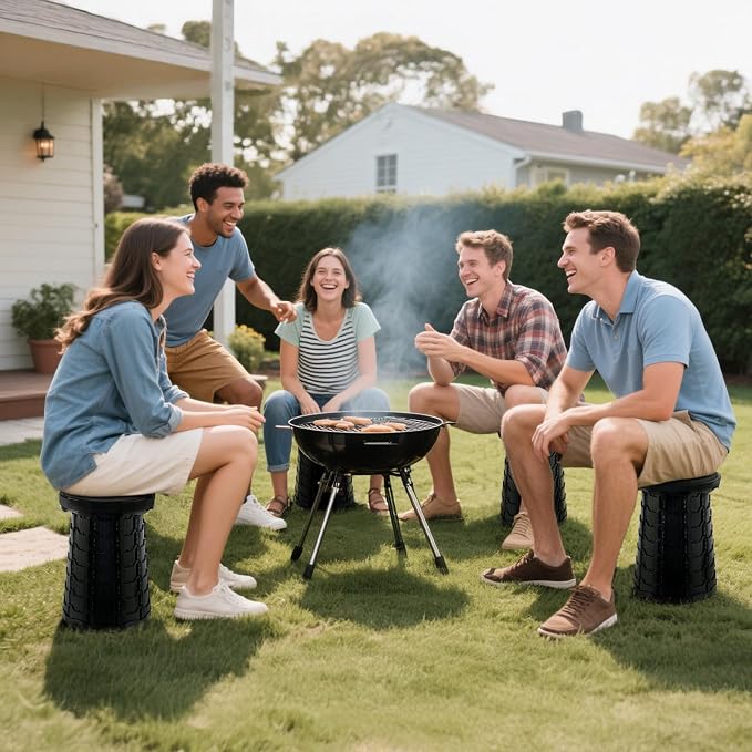 Doseno Collapsible Stool 2 Pack, Upgraded Foldable Stool, Portable, Black | Portable collapsible stool for outdoor fishing, hiking, BBQ and parties. Retractable stool with thickened PP, 2.4-17.5 in.