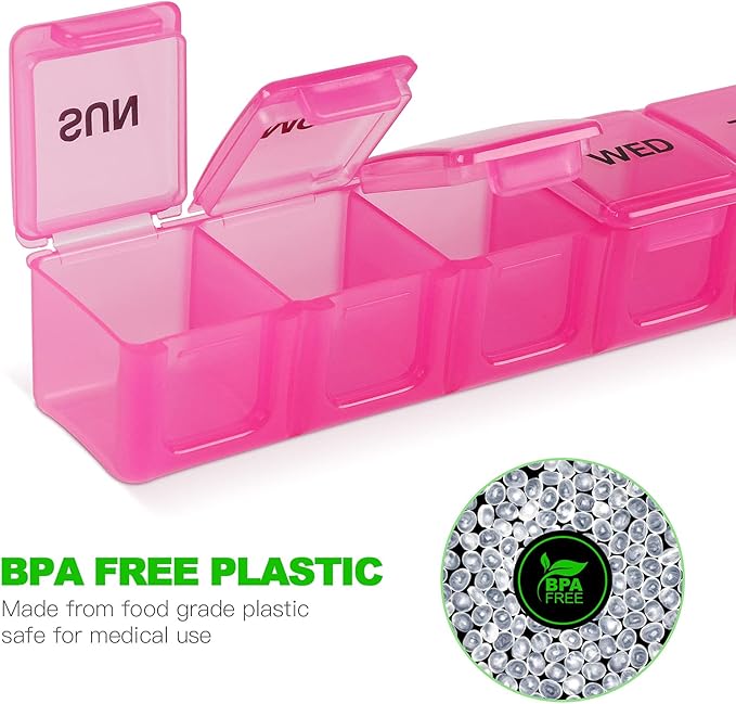 Pink XL Extra Large Weekly and Daily Pill Organizer for Pills/Vitamin/Fish Oil/Supplements (Pink)