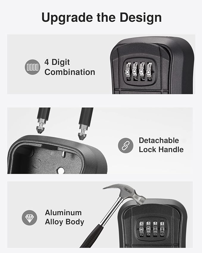 Puroma Key Lock Box Outdoor 4 Digit Code Combination Lockbox House, 2 Black | For Contractors Guest Realtor Storage Keys, Portable, Home Wall Mount, Resettable, Combination, Weatherproof, High-capacity