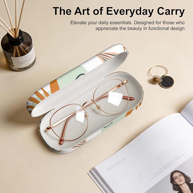 Hard Shell Leather Sunglasses Case,Classic Fashionable Cute Large Glasses Case for Women Men,Sunglass Eyeglasses