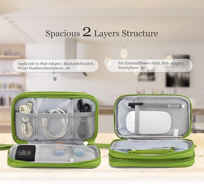 Electronic Organizer Travel Cable Accessories Bag, Electronic Organizer Case, Electronic Accessories Organizer Bag for Power Bank, Charging Cords, Chargers, Mouse, USB Cable, Earphones (Green)
