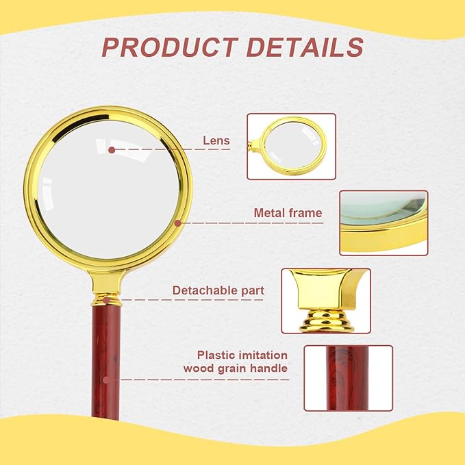 Rongon Handheld Magnifying Glass-2Pack, 7X Reading Magnifier with Cleaning Cloth, 80MM Lens Antique Magnifying Loupe for Seniors Hand Lens for ‌Book Reading‌ ‌Insect and Hobby Observation