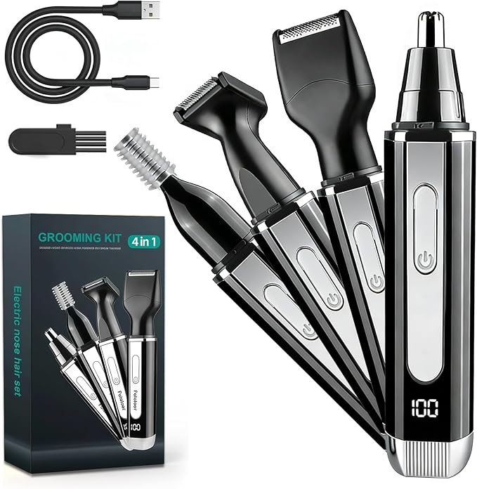 Ear and Nose Hair Trimmer for Men: 2026 New Rechargeable 4-in-1 Ear, Nose, Eyebrow & Beard Trimmers 8500 RPM, LED Indicator & Waterproof Dual Edge Blades (Black)