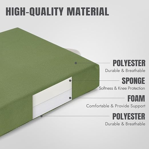 HappyPicnic Extra Thick Kneeling Pad, 1 Pack, Green, 17.5 x 11 x 2in | Soft High-density Foam knee support, with Handle, Easy to Clean, for Gardening, Yoga, Prayer, Housework, Exercise