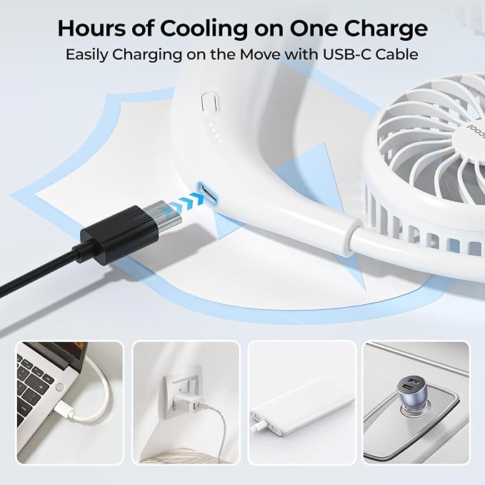 AMACOOL Portable Neck Fan, Lightweight Wearable with Hands-Free Comfort | 360° Adjustable Personal Fan with Ultra Quiet & Strong Wind, Gifts for Men Women Hot Flashes Cruise Travel Outdoor Sports