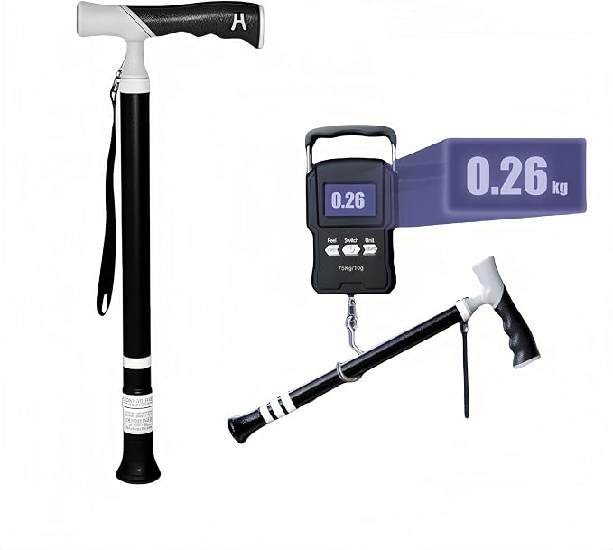 Folding Walking Cane for Men & Women, Adjustable Height & Handle - Lightweight Portable Walking Stick, Foldable Cane with Comfortable Grip