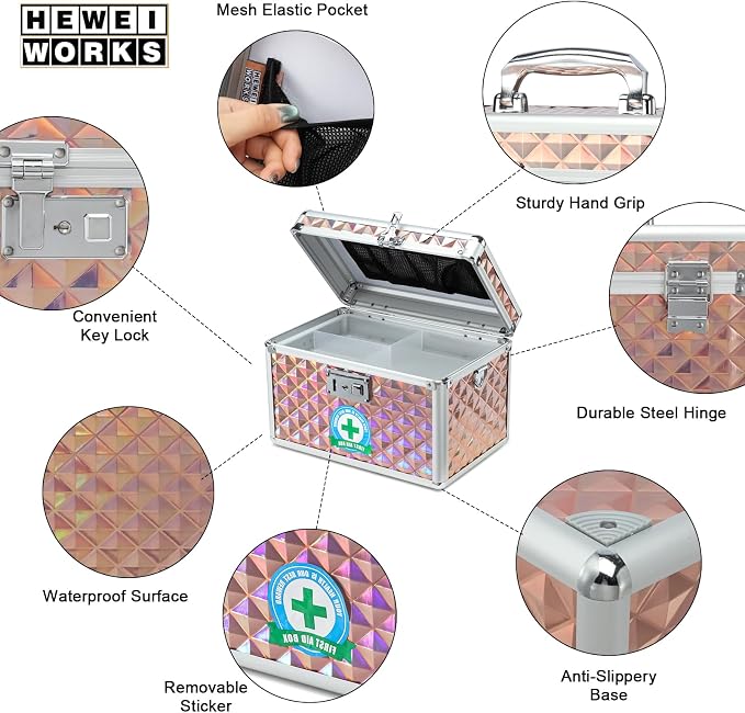Storage Box with Key Lock, Lockable Medicine Storage Box, Empty First Aid Box, Security Lock Box, Multipurpose Locking Box for Home and Outdoor Use (Champagne, Medium)