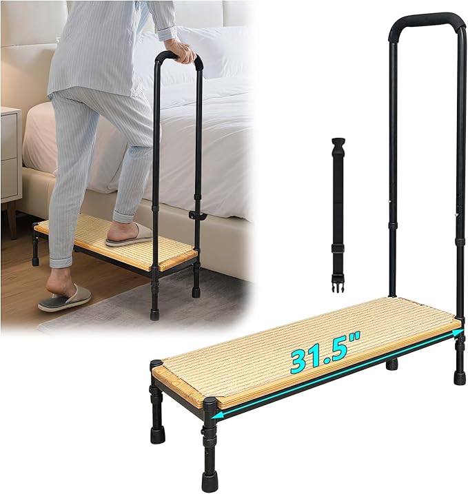 Bed Step Stool with Adjustable Handle for Elderly, Medical Step Stool for Bedside for Adults, 31.5" Long Safety Step Platform, Bed Stool for High Beds, Heavy Duty SUV Stepping Stool with Anti-Slip Mat