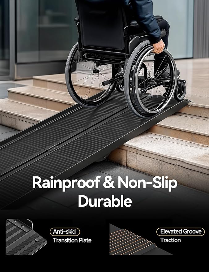 Black Aluminum Ramp 7FT, With Non-Slip Surface Wheelchair Ramp, Folding Portable Wheelchair Ramps for Home Steps,Scooter Ramp for Car, Stairs, Doorways, Curbs, 800 LBS Weight Capacity, 28.3" W x 84" L