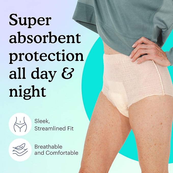 Because Premium Maximum Plus Adult Incontinence and Postpartum Bladder Leak Underwear for Women, Maximum Absorbency, Disposable, Beige, Large, 80 Count (4 Packs of 20)