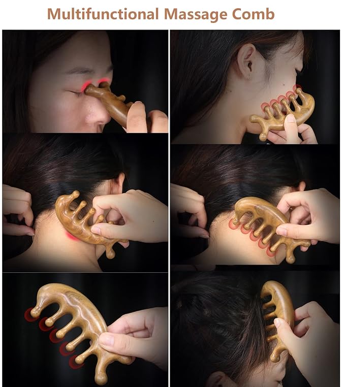 Authentic Green Sandalwood Comb Gua Sha Scraping Scalp Massager Head Head, Neck, Hands and Legs (B)