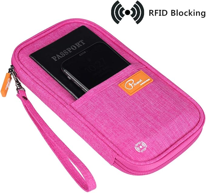VanFn RFID Travel Passport Wallet, Family Passport Holder, Trip Document Organizer P.Travel Series (Rose Red)