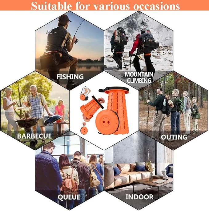 Fishboy Upgraded Collapsible Stool, 400lbs Max Weight, Lightweight But Sturdy, Portable Retractable Folding Telescoping Foldable Camping Stool for Adults Outdoor Fishing Hiking BBQ