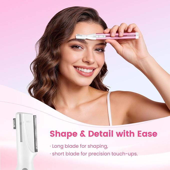 Upgraded Eyebrow Trimmer, Precision Electric Eyebrow Razor for Women Battery-Operated Facial Hair Remover with Comb No Pulling Sensation Painless for Face Chin Neck, Upper-Lip, Peach-Fuzz