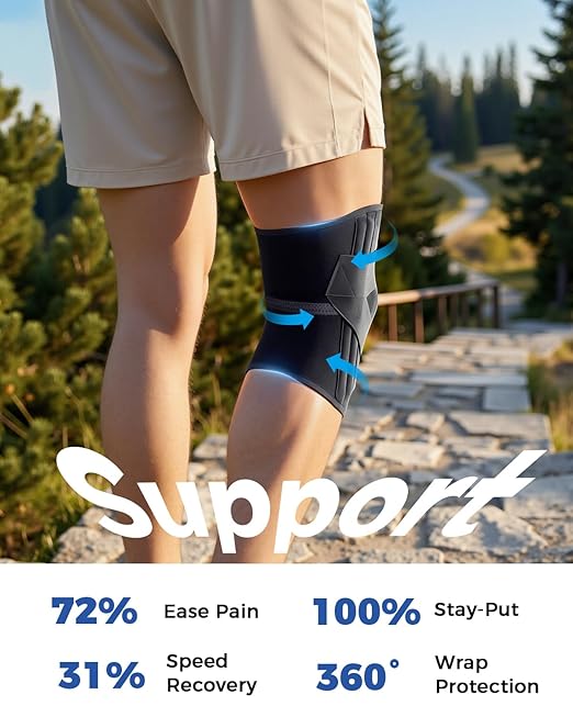 Medical-Grade Knee Brace for Women & Men,[Adjustable V-Straps & Anti-Slip] Knee Support with Side Stabilizers for Knee Pain,Meniscus Tear,ACL,MCL,Arthritis, Patella Stability for Injuries Recovery - M