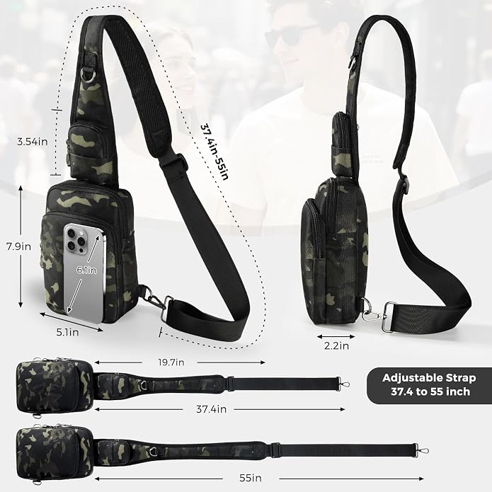 Sling Bag, Crossbody Bag with Zipper Lock, RFID Blocking & Water Resistant for Men and Women