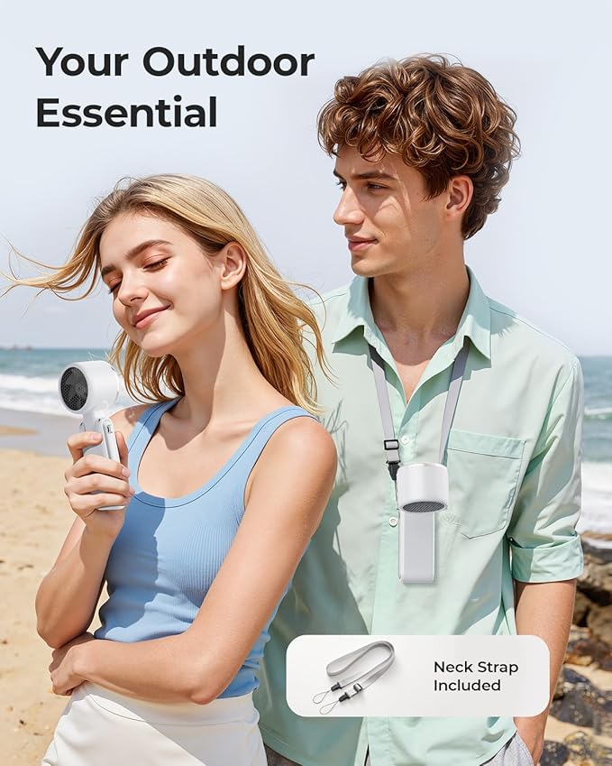 Portable Handheld Turbo Fan - 5 Gear High Speed 4000mAh Rechargeable Mini Personal Hand Fan Blow Cold Air, Battery Operated Travel Essentials, Beach Vacation, Gifts for Women, Men (White)