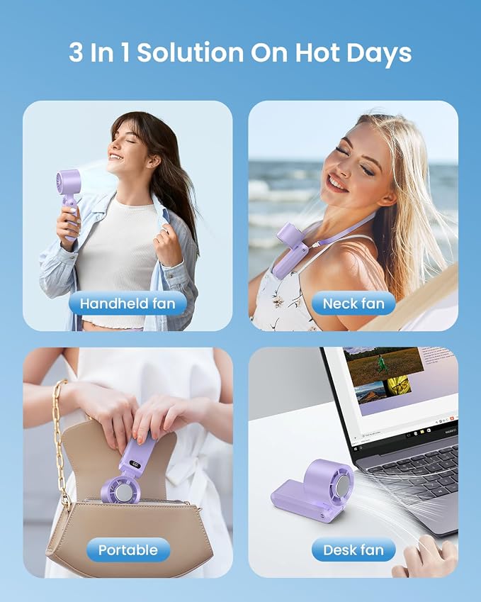 Handheld Portable Turbo Fan with Ice Cooler, Speed (1-199) 5500mAh Rechargeable Personal Fan,[20H Cooling Time] Mini Yet Powerful [20000 RPM] Small Pocket Fans for Travel/Outdoor/Home/Office, Purple