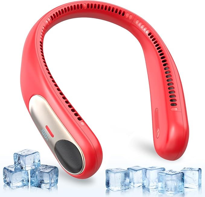 Portable Neck Fan, Personal Wearable Bladeless Fan for Outdoor Indoor, LED Display, 360° Cooling, 4-Speeds, 6000mAh USB Rechargeable, Birthday Gifts for Men Women Dad Mom (Red)