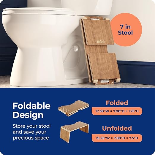 Squatty Potty Oslo Teak Folding Toilet Stool – Compact, Stylish, and Space-Saving Design for Better Bathroom Posture, Durable Teak, No Assembly Required
