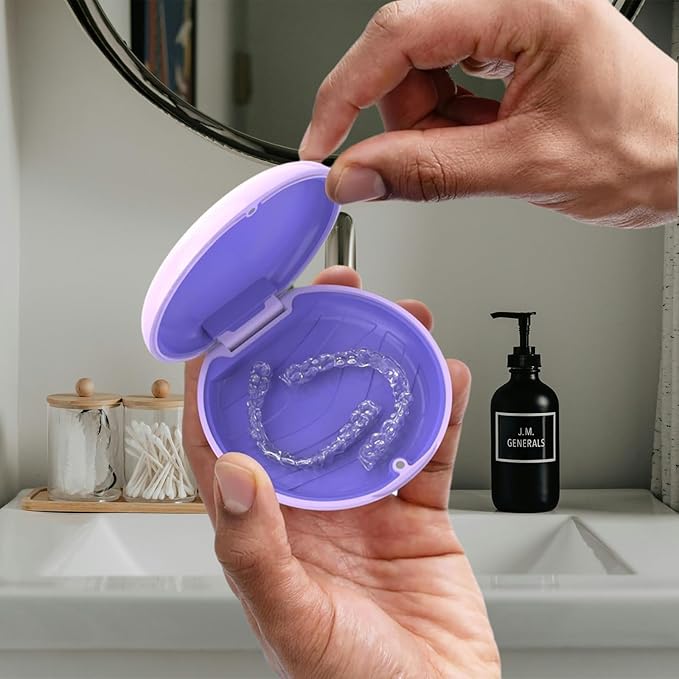 Retainer Case, Slim Aligner Cases for Invisalign, Mouthguard Case with Removal Tools& Aligners Chewies& Brush, Removable Inner Tray Silicone for Easy Cleaning (Purple)
