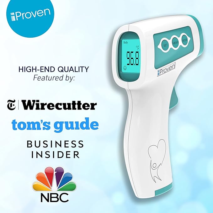 iProven Infrared Touchless Forehead Thermometer for Adults and Infants | 1sec Instant Accurate Readings, 3-in-1 Including Fever Alarm, Silent & Memory Mode