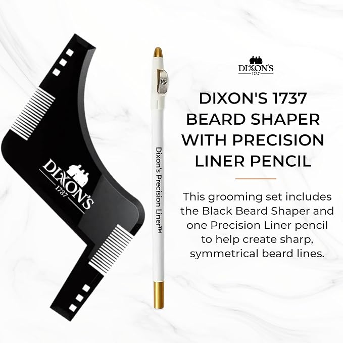 Dixon's 1737 Clear Line Pro Beard Shaper Tool for Men with Precision Liner Pencil, Black Beard Line Up Guide Template with Comb Edges Neckline and Cheek Line Trimming