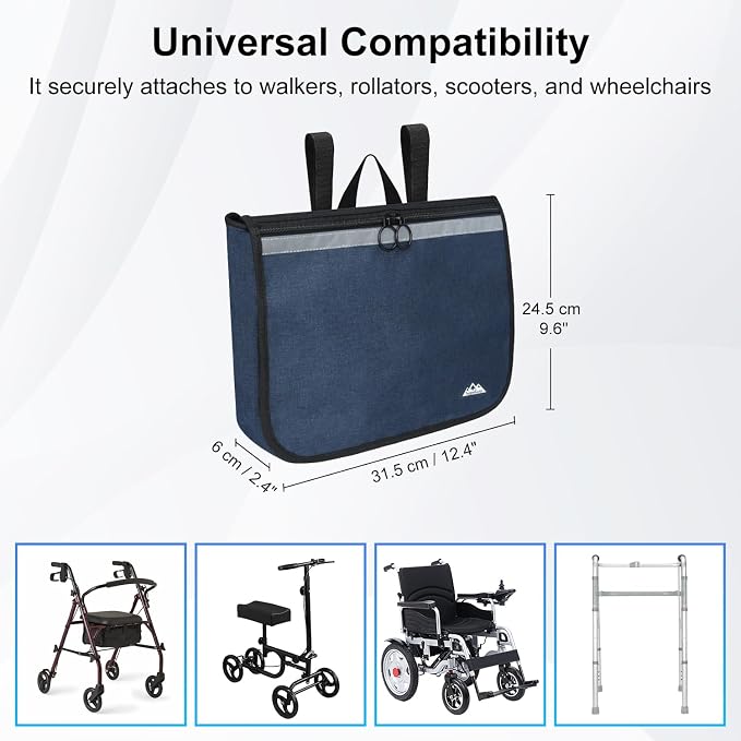 supregear Wheelchair Carry Bag - Accessories Pouch for Rollator, Walkers, Power Wheel Chairs and Knee Scooters - Side Armrest Storage Organizer for Elderly Seniors - Lightweight Portable Travel Tote