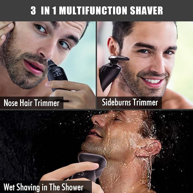 PRITECH Electric Razor for Men Rotary Electric Shavers for Men | with Nose & Sideburn trimmers, Wet & Dry Use, Travel Lock, LED Display, IPX6 Waterproof, USB Fast Charging, Gift for Men