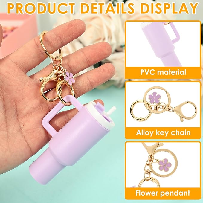 16PCS Mini Tumbler Keychain Accessories for Stanley Cup Cute Chapstick Holder Key Chain Charms for Women Men Girls