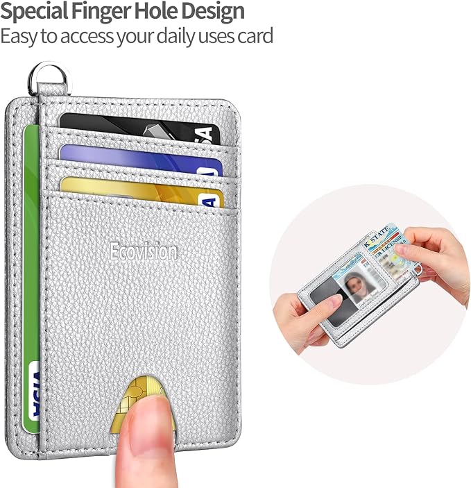 Slim Minimalist Front Pocket Wallet, RFID Blocking Credit Card Holder Wallet with Detachable D-Shackle for Men Women