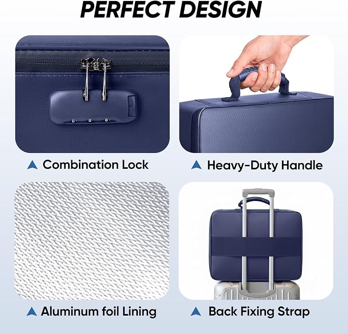 BALEINE Fireproof Document Box with Lock, Portable Fireproof Document Bag Waterproof Fire Proof File Boxes for Documents, File Organizer Box for Important Paperwork (Blue, 15''x11''x4'')