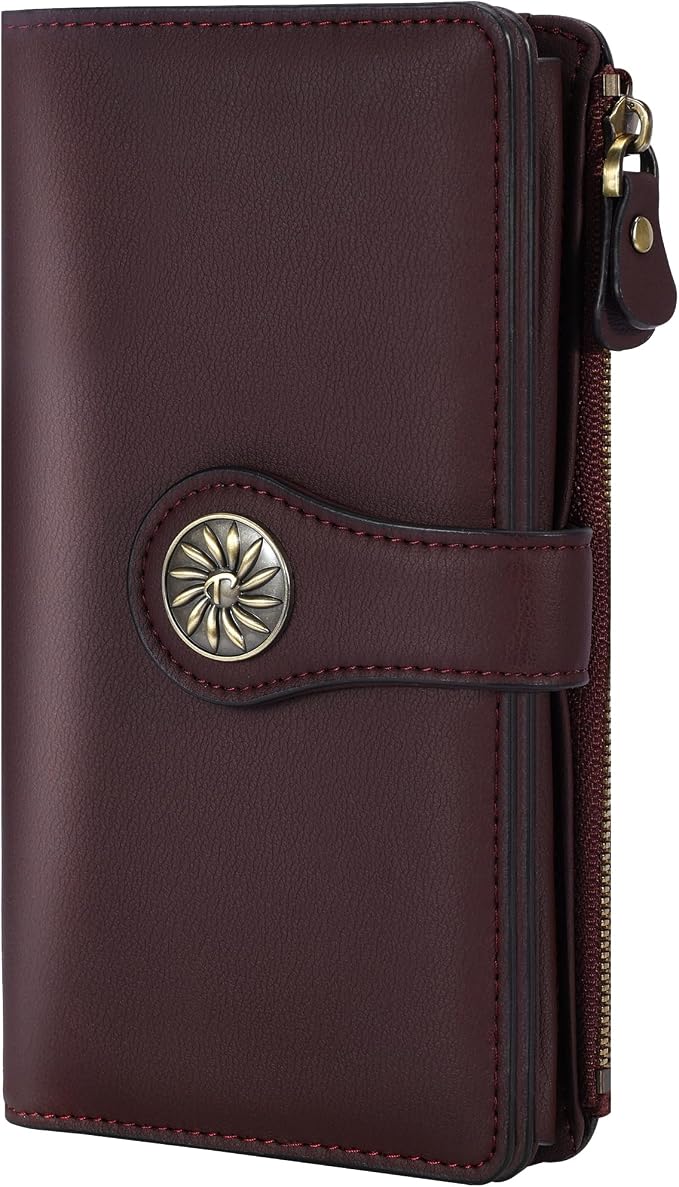 Travelambo Women's Wallet RFID Blocking Trifold Clutch Large Capacity Credit Card Holder Travel Purse